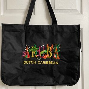 Aruba embroidered tote 21x16  turtle iguana seahorse beach bag